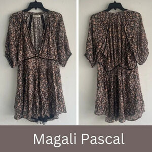 Magali Pascal Bali Black Floral Print Lattice Trim Mini Dress - 22301